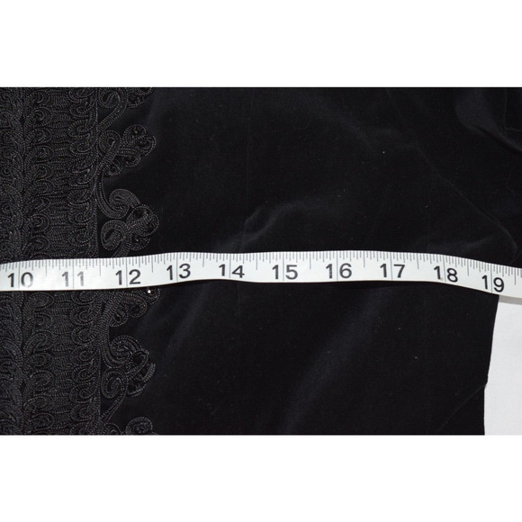 Ribbon Embellished Velvet Jacket Size M Embroidered Layer Festive Black Reba - Picture 7 of 10